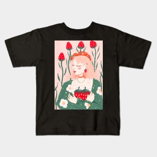 Strawberry Days Garden Cottagecore Kids T-Shirt